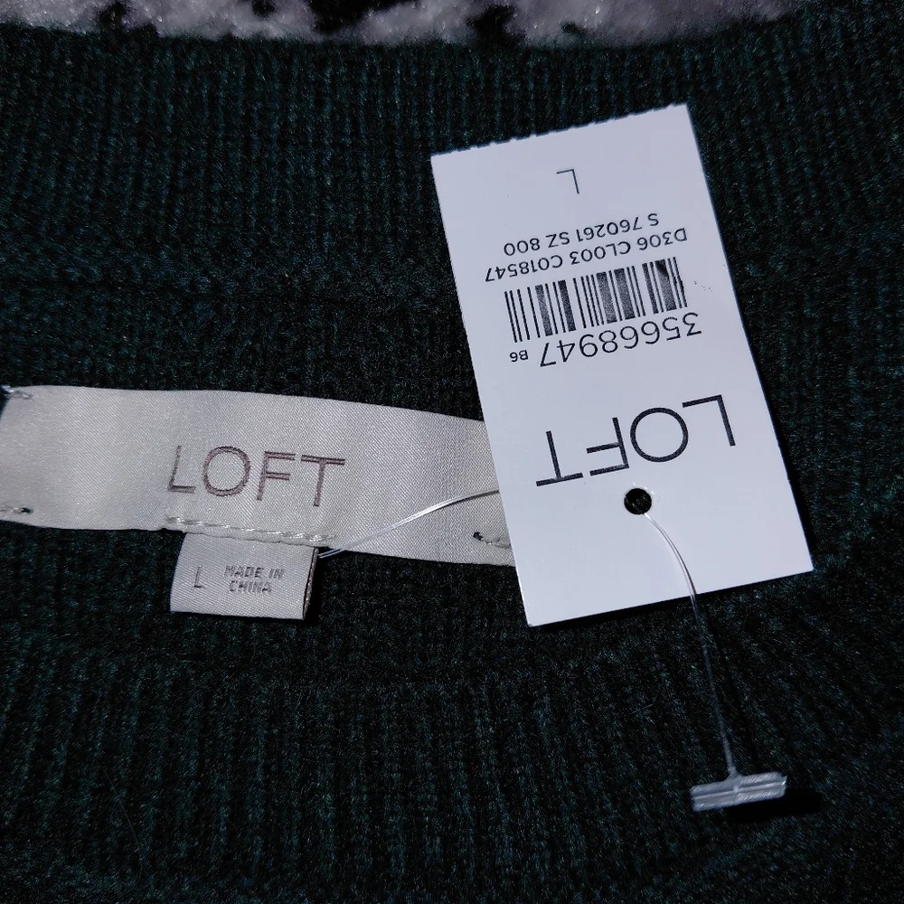 LOFT Green Bobble Knit Ruffle Hem Sweater | Size Large | NWT